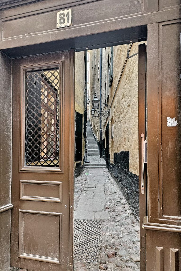 The narrow Mårten Trotzigs Gränd street, Stockholm, Sweden