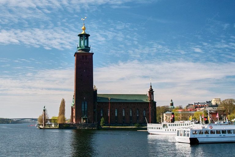 Waterfront view of the City Hall, Stockholm, Sweden