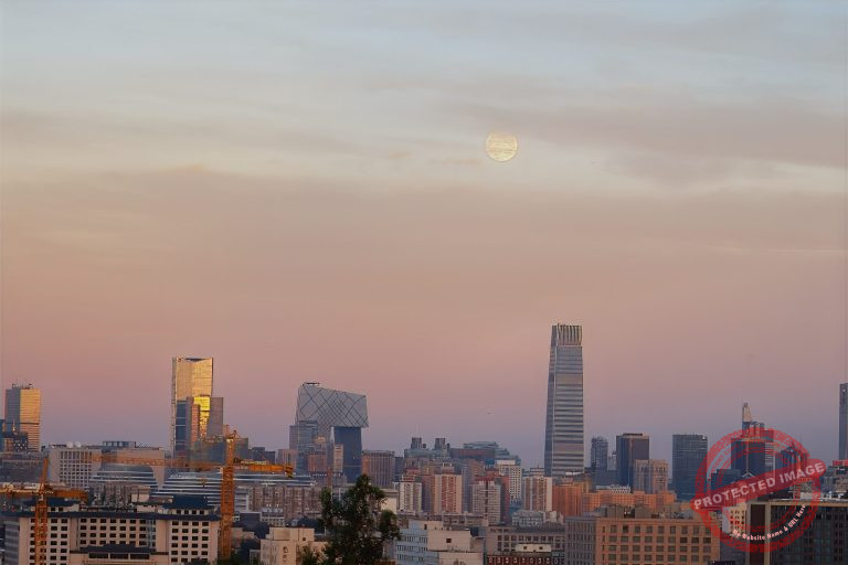 China skyscraper skyline at sunset